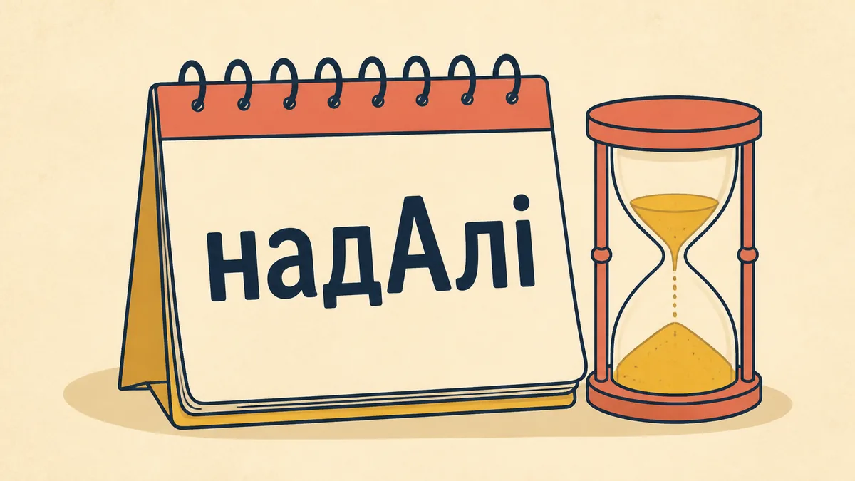 Відривний календар зі словом «надАлі» та пісочний годинник поруч