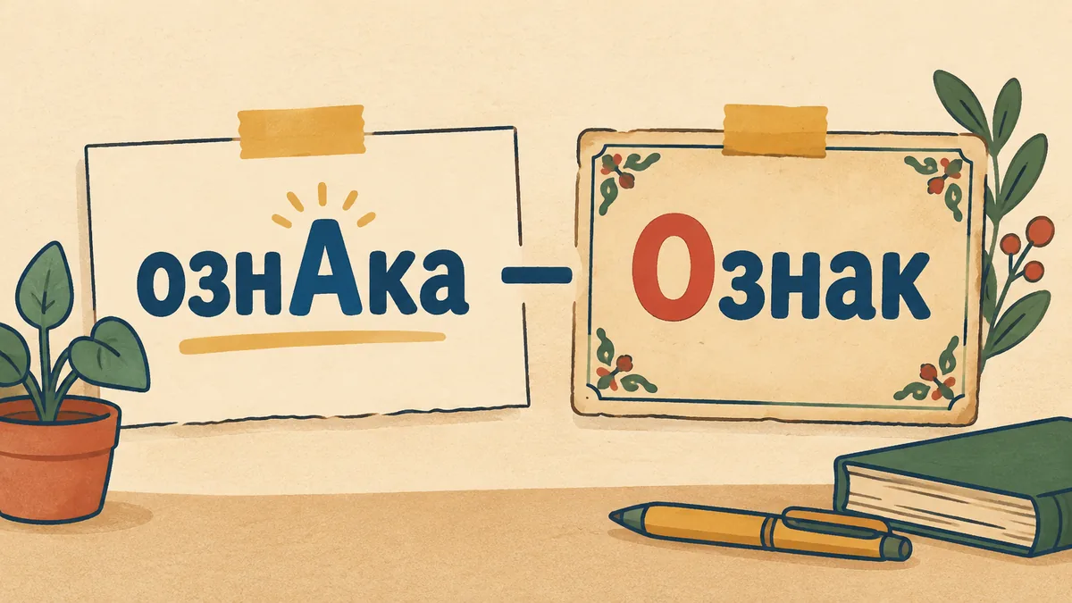 Дві картки для порівняння слів ознАка та Ознак