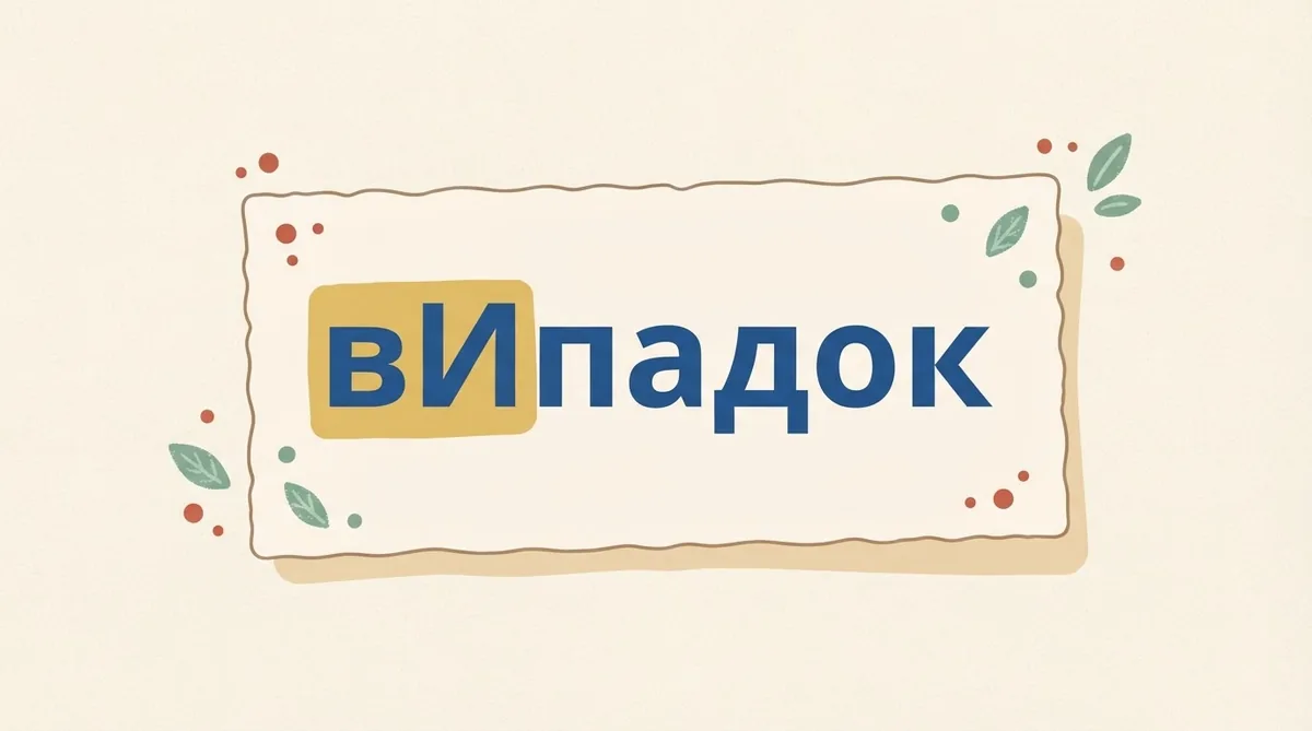 Картка зі словом вИпадок, наголошена літера виділена