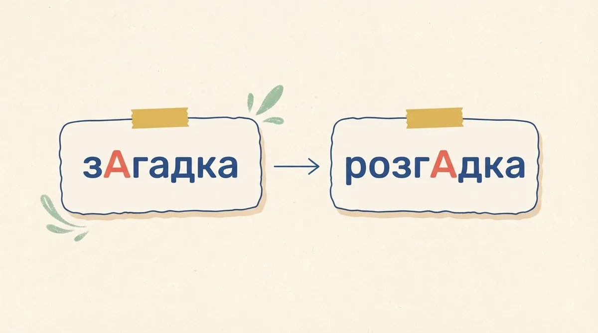 Два паперові ярлики зі словами зАгадка та розгАдка