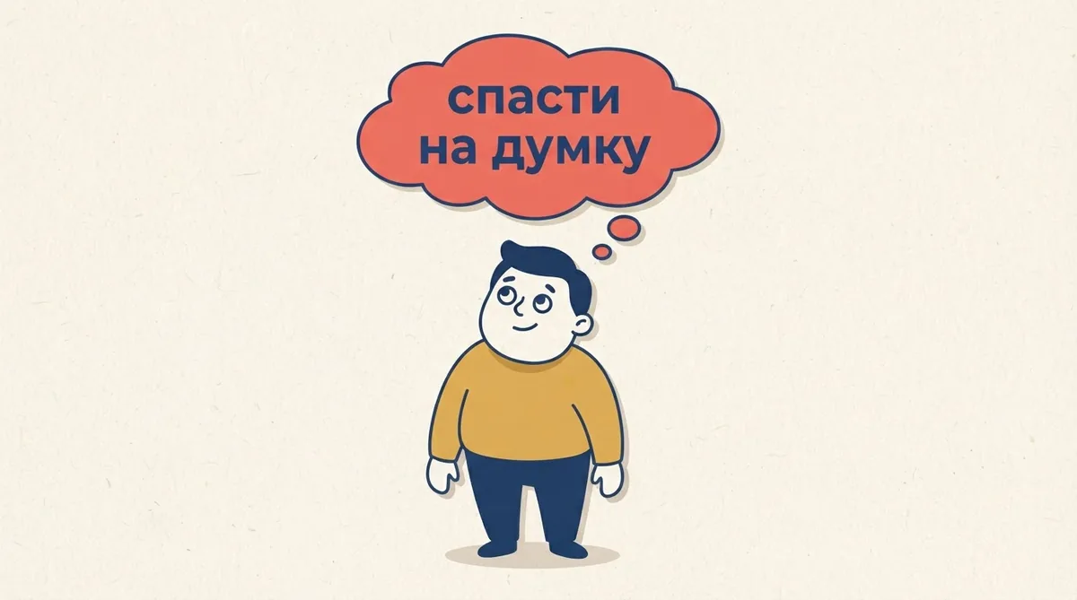 Персонаж із думкою у хмаринці з написом спасти на думку