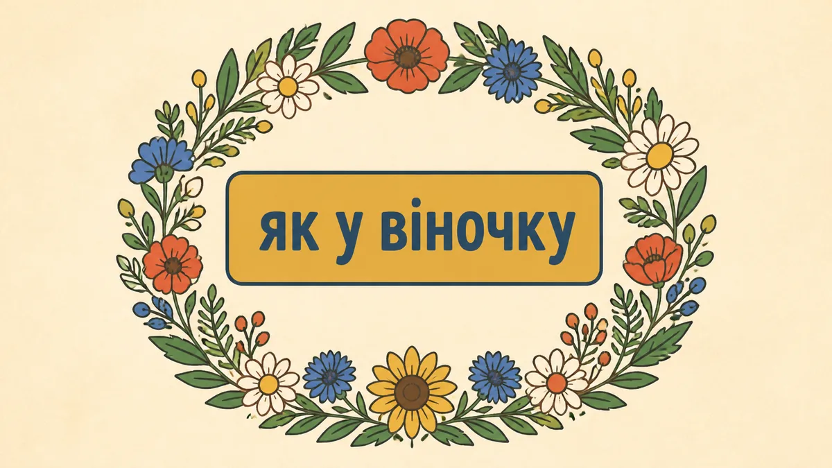 Квітковий віночок із написом «як у віночку» всередині.