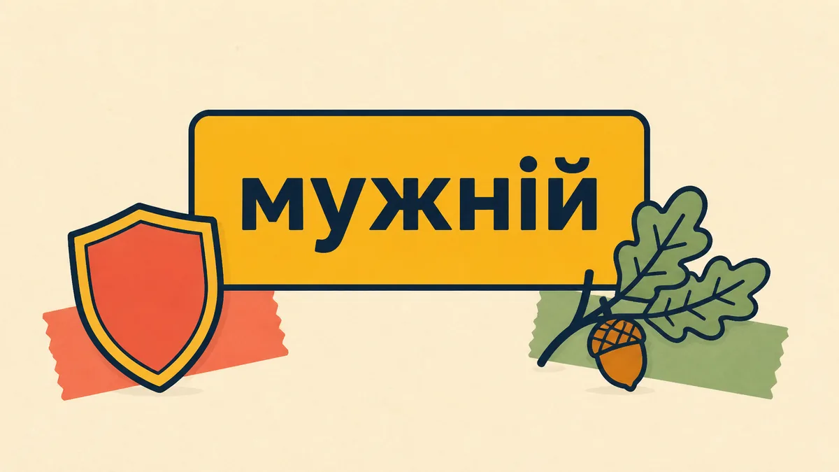 Синонім до слова МУЖНІЙ: для людини, вчинку чи зовнішності