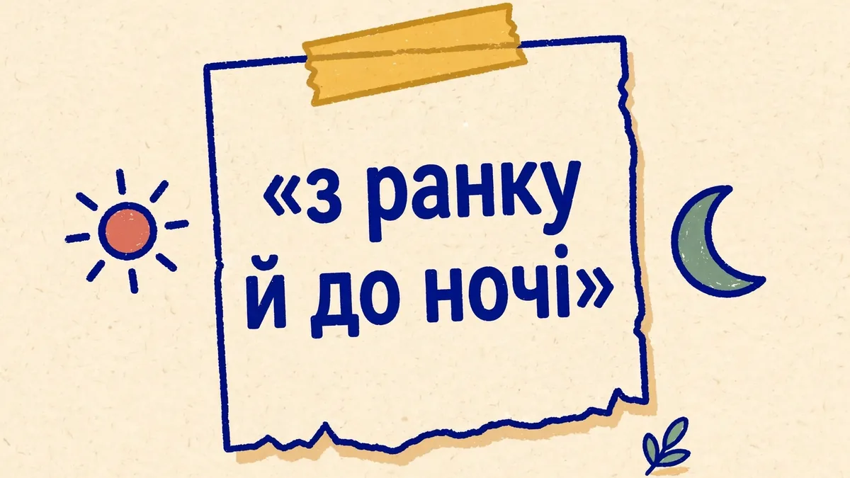 Аркуш із написом з ранку й до ночі, символами сонця та місяця